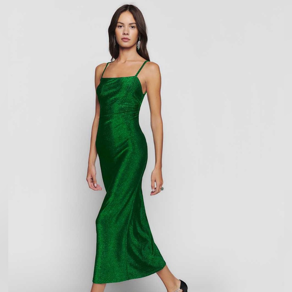 Reformation Breslin Knit Dress in Emerald Sparkle